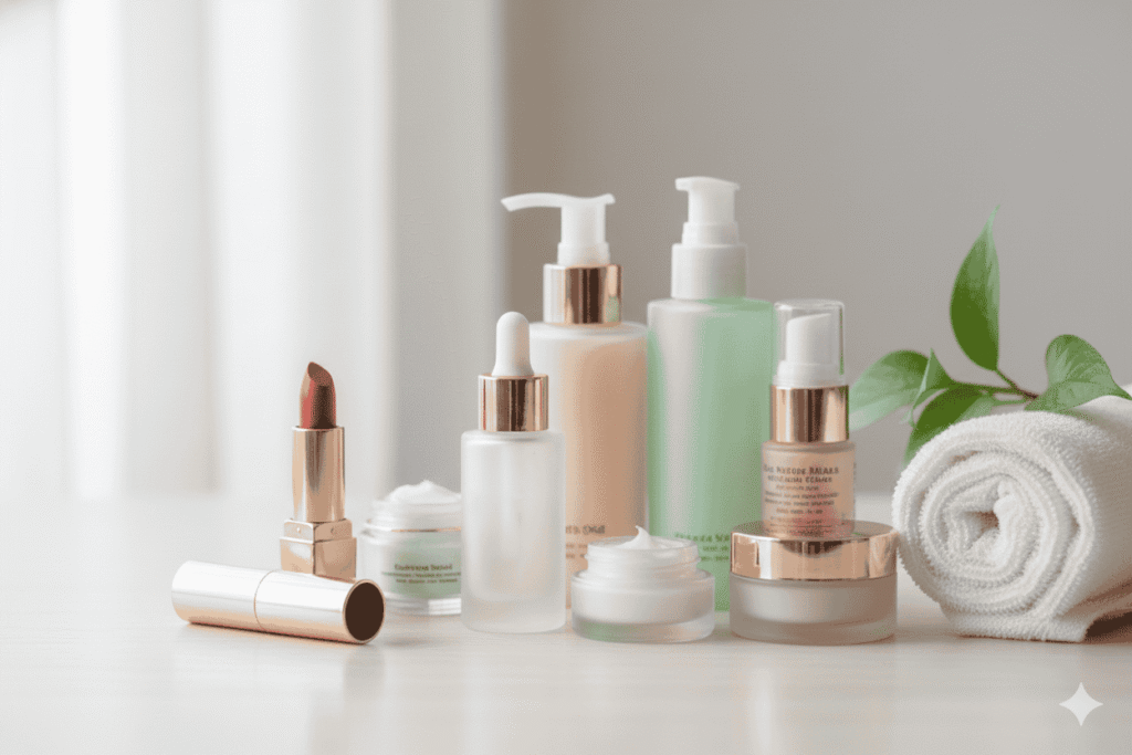 Beauty and personal care products including skincare, cosmetics, and wellness items for ecommerce