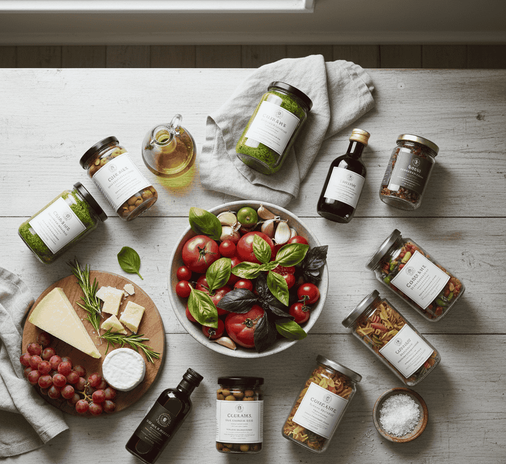 Grocery and gourmet food products including organic items, snacks, and packaged goods for ecommerce