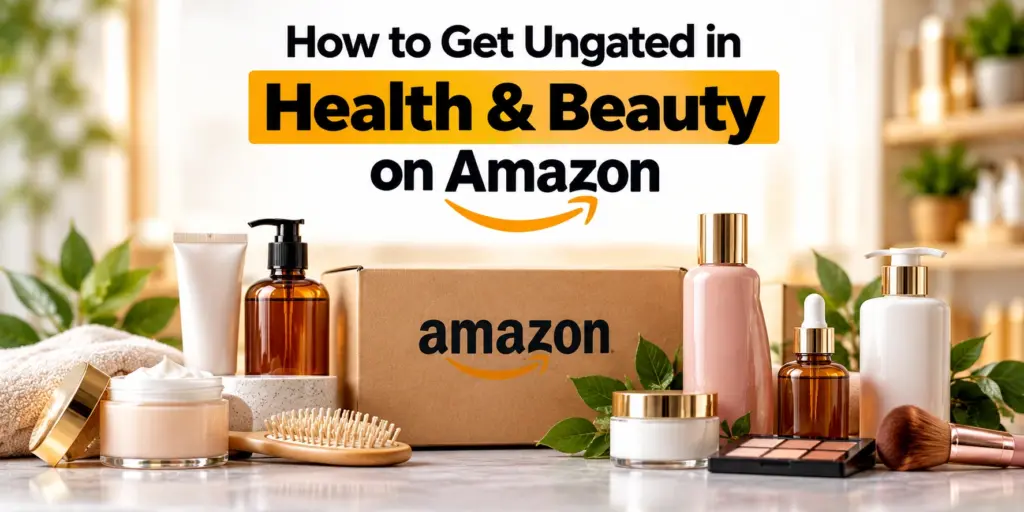 Amazon Health and Beauty ungating guide with skincare and beauty products