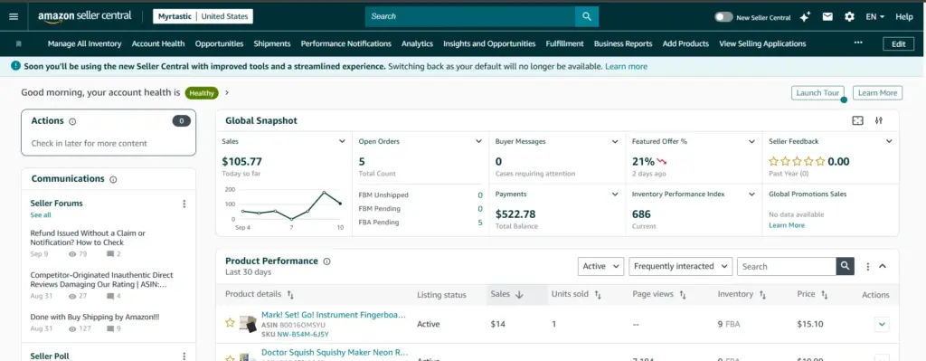 Seller Central Dashboard